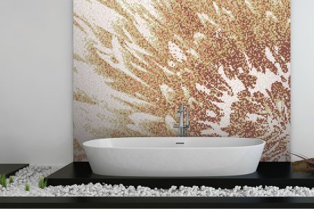 Gold Blooms Modern Floral Mosaic installation by Artaic