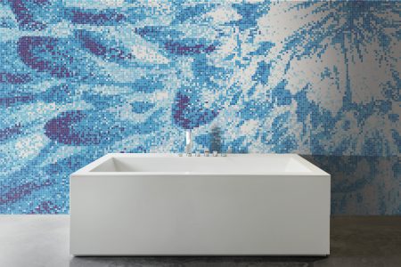 Blue Blooms Modern Floral Mosaic installation by Artaic