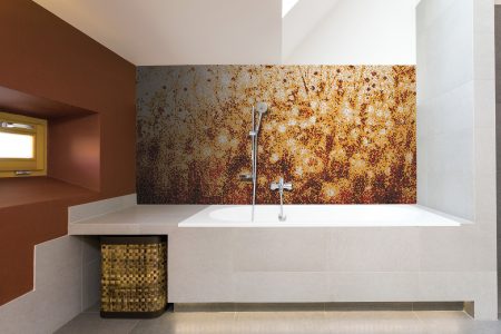 Red Flowers Modern Floral Mosaic installation by Artaic