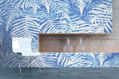Blue ferns Modern Floral Mosaic installation by Artaic