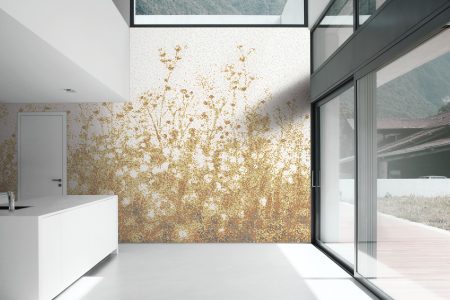 Gold Flowers Modern Floral Mosaic installation by Artaic