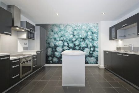 Blue hydrangeas Modern Floral Mosaic installation by Artaic