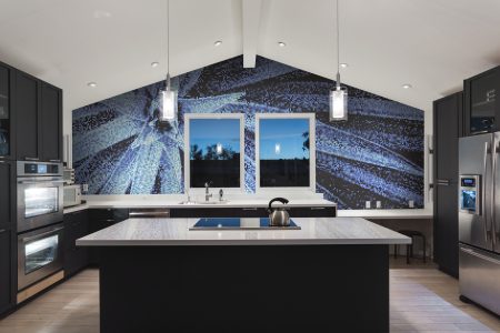 Blue spider mums Modern Floral Mosaic installation by Artaic