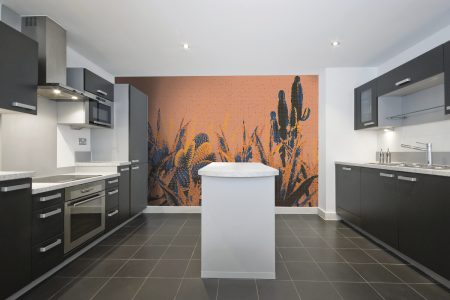 Orange Cacti Modern Floral Mosaic installation by Artaic