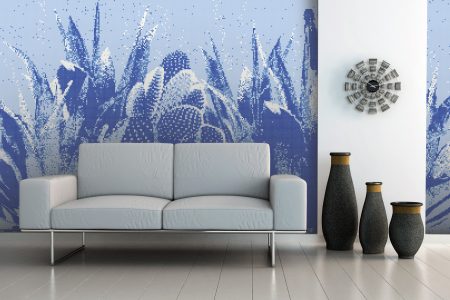 Blue Cacti Modern Floral Mosaic installation by Artaic