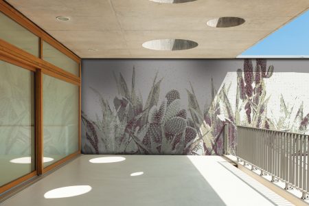 Neutral Cacti Modern Floral Mosaic installation by Artaic