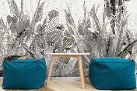 Grey Cacti Modern Floral Mosaic installation by Artaic