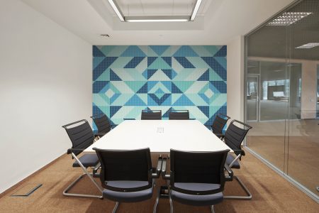 Blue Repeating Contemporary Graphic Mosaic installation by Artaic