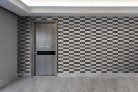 Neutral Repeating Contemporary Geometric Mosaic installation by Artaic