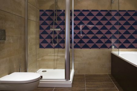 Purple Repeating Contemporary Geometric Mosaic installation by Artaic