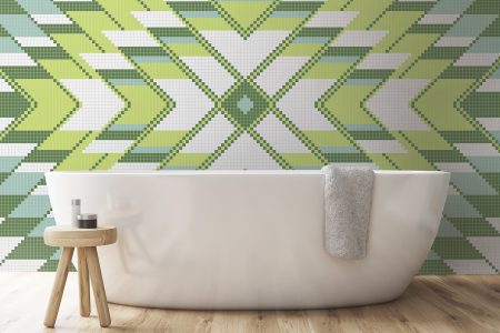 Green Repeating Contemporary Geometric Mosaic installation by Artaic