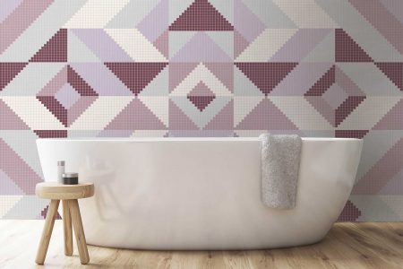 Pink Repeating Contemporary Graphic Mosaic installation by Artaic