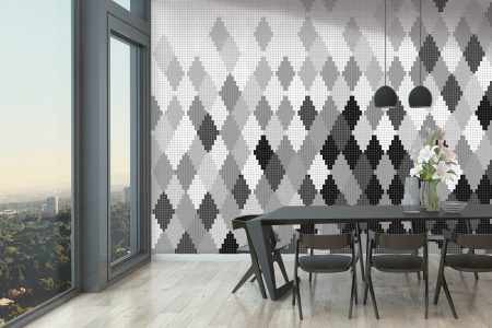 Grey Repeating Contemporary Geometric Mosaic installation by Artaic