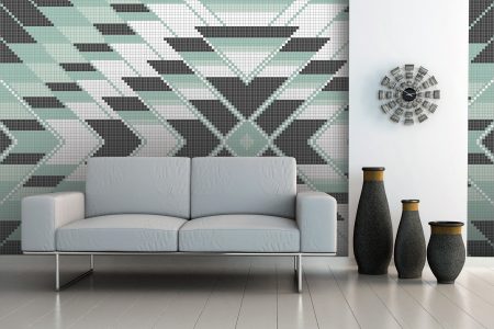Turquoise Repeating Contemporary Geometric Mosaic installation by Artaic
