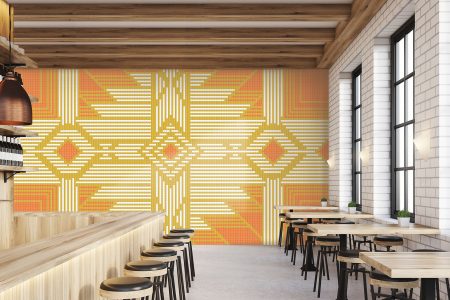Orange Repeating Contemporary Geometric Mosaic installation by Artaic