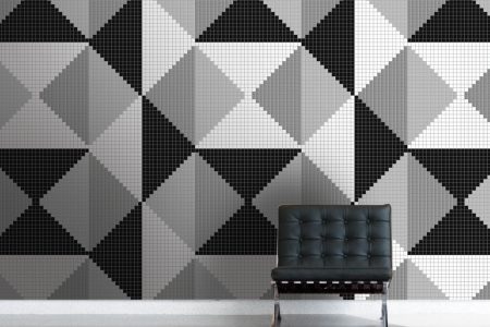 Black Repeating Contemporary Graphic Mosaic installation by Artaic