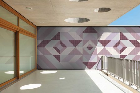 Pink Repeating Contemporary Graphic Mosaic installation by Artaic
