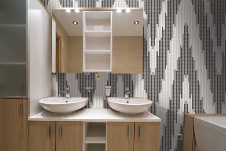 White Repeating Contemporary Geometric Mosaic installation by Artaic