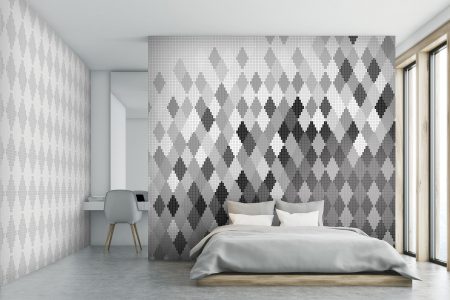 Grey Repeating Contemporary Geometric Mosaic installation by Artaic