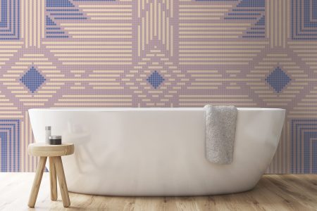 Pink Repeating Contemporary Geometric Mosaic installation by Artaic