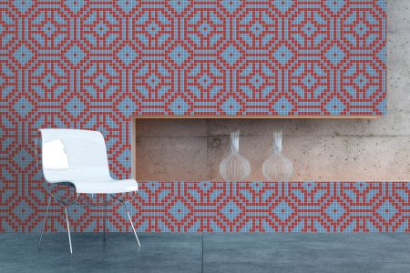 Red Repeating Contemporary Geometric Mosaic installation by Artaic