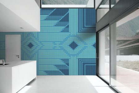 Blue Repeating Contemporary Geometric Mosaic installation by Artaic