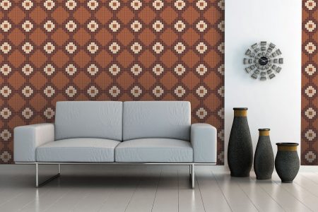 Brown Repeating Contemporary Geometric Mosaic installation by Artaic