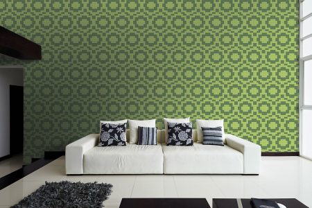 Green Repeating Contemporary Geometric Mosaic installation by Artaic