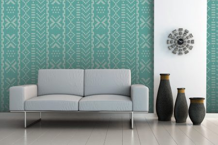 Turquoise Repeating Contemporary Geometric Mosaic installation by Artaic