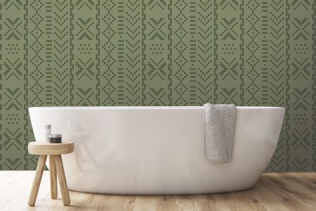 A  Green  Repeatinggeometric Mosaic By Artaic