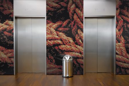 A  Red  Tangled Ropetextural Mosaic By Artaic